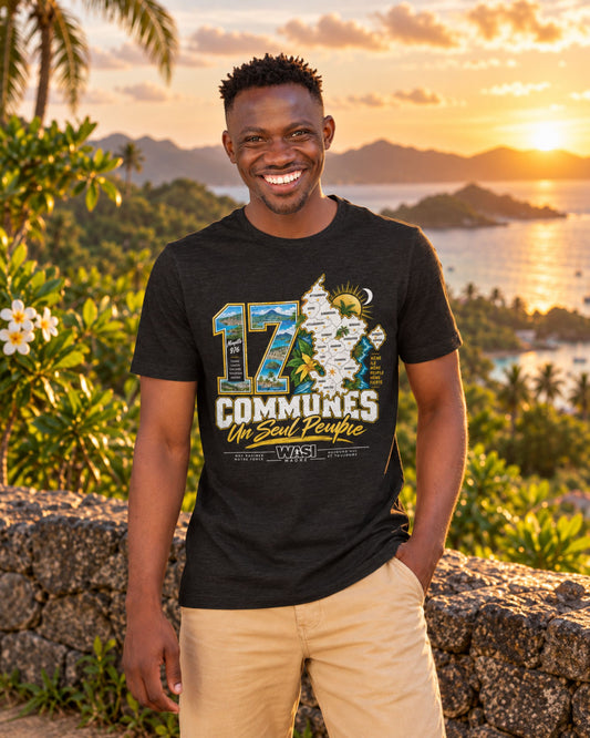 T-shirt « 17 Communes, Un Seul Peuple » porté, hommage à l’unité de Mayotte