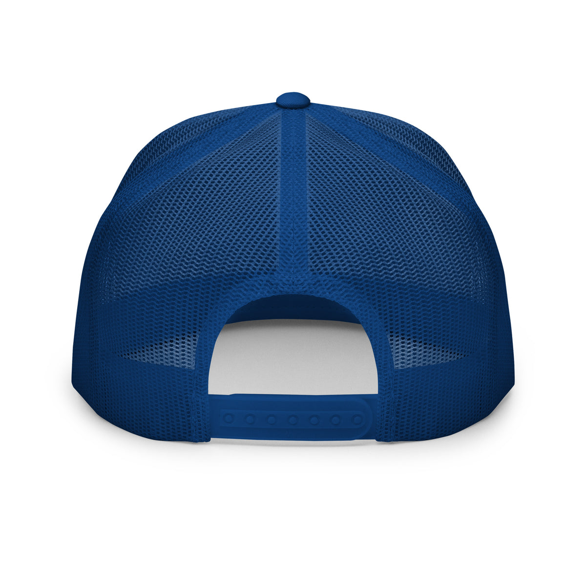 Casquette trucker Mayotte bleu et blanc, vue arrière, fermeture snapback