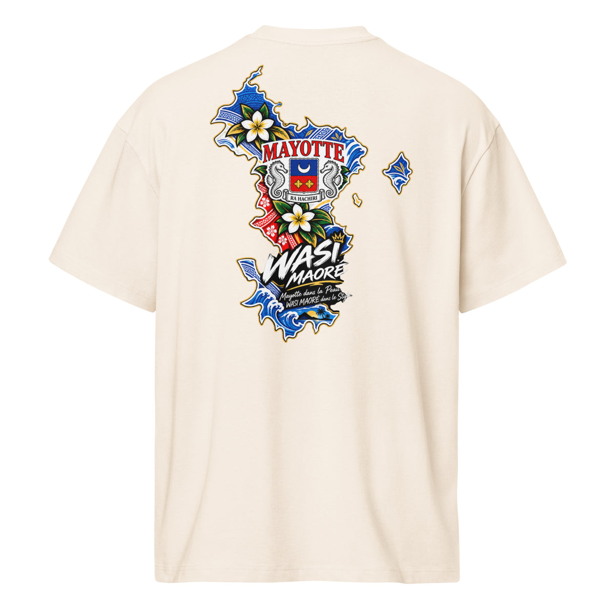 Dos du t-shirt oversize Mayotte dans la Peau, blanc vintage