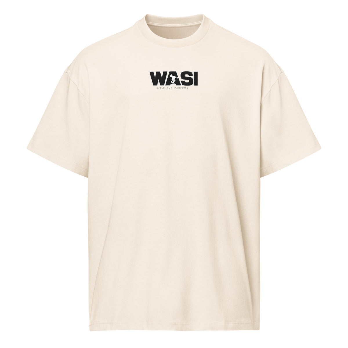 Face avant du t-shirt oversize Mayotte dans la Peau, blanc vintage