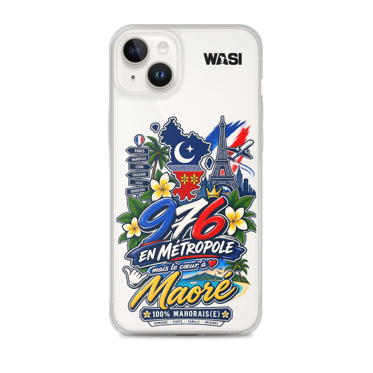 Coque iPhone 976 en Metropole avec inscription coeur a Maore pour la diaspora mahoraise