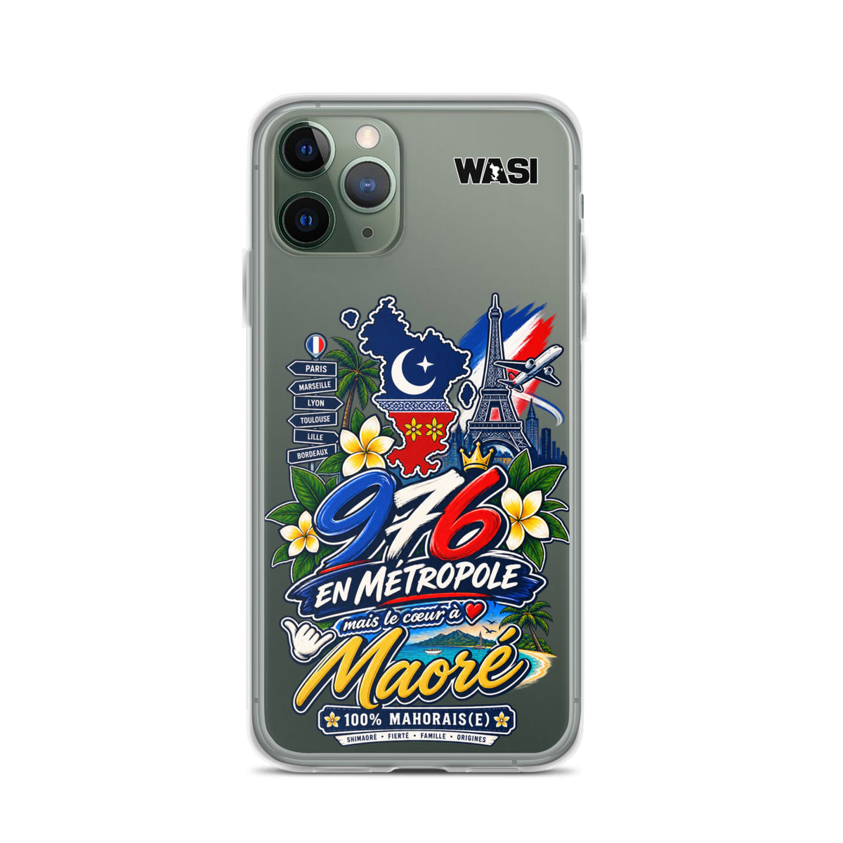 Coque iPhone 976 en Metropole avec inscription coeur a Maore pour la diaspora mahoraise