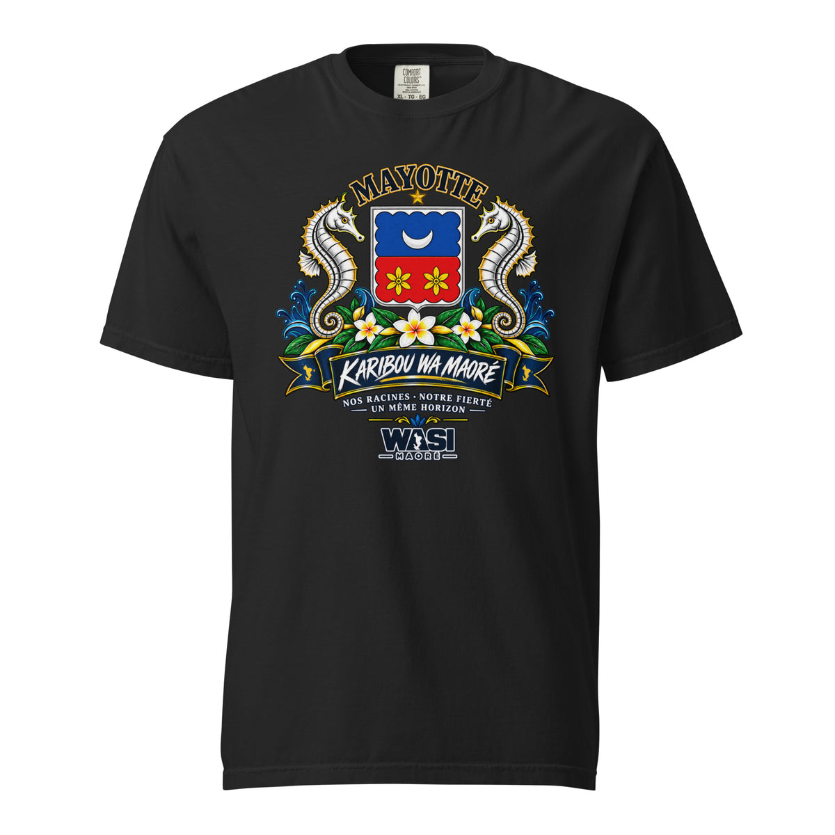 T-shirt unisexe Karibou wa Maoré noir, vue de face