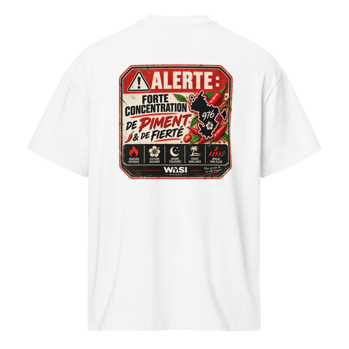 T-shirt oversize Forte Concentration de Piment et de Fierté blanc, vue de dos