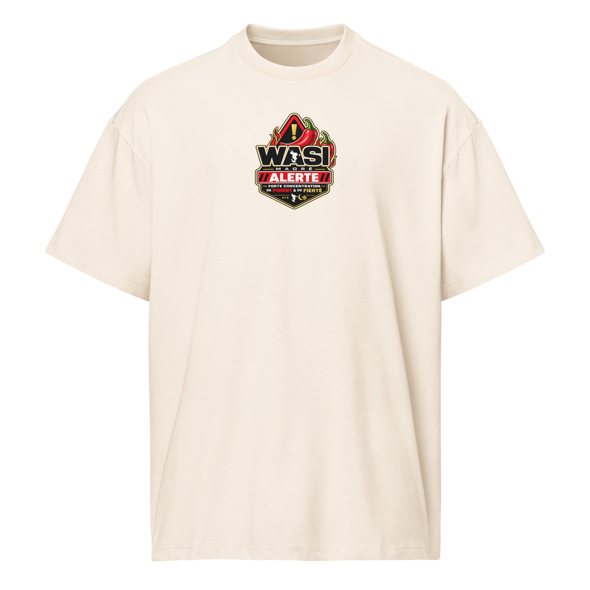 T-shirt oversize Forte Concentration de Piment et de Fierté blanc vintage, vue de face