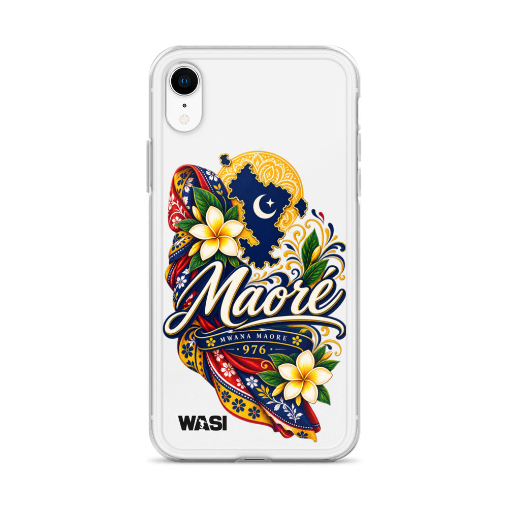Coque iPhone Mwana Maore motif traditionnel Salouva et Kishambani bleu et or