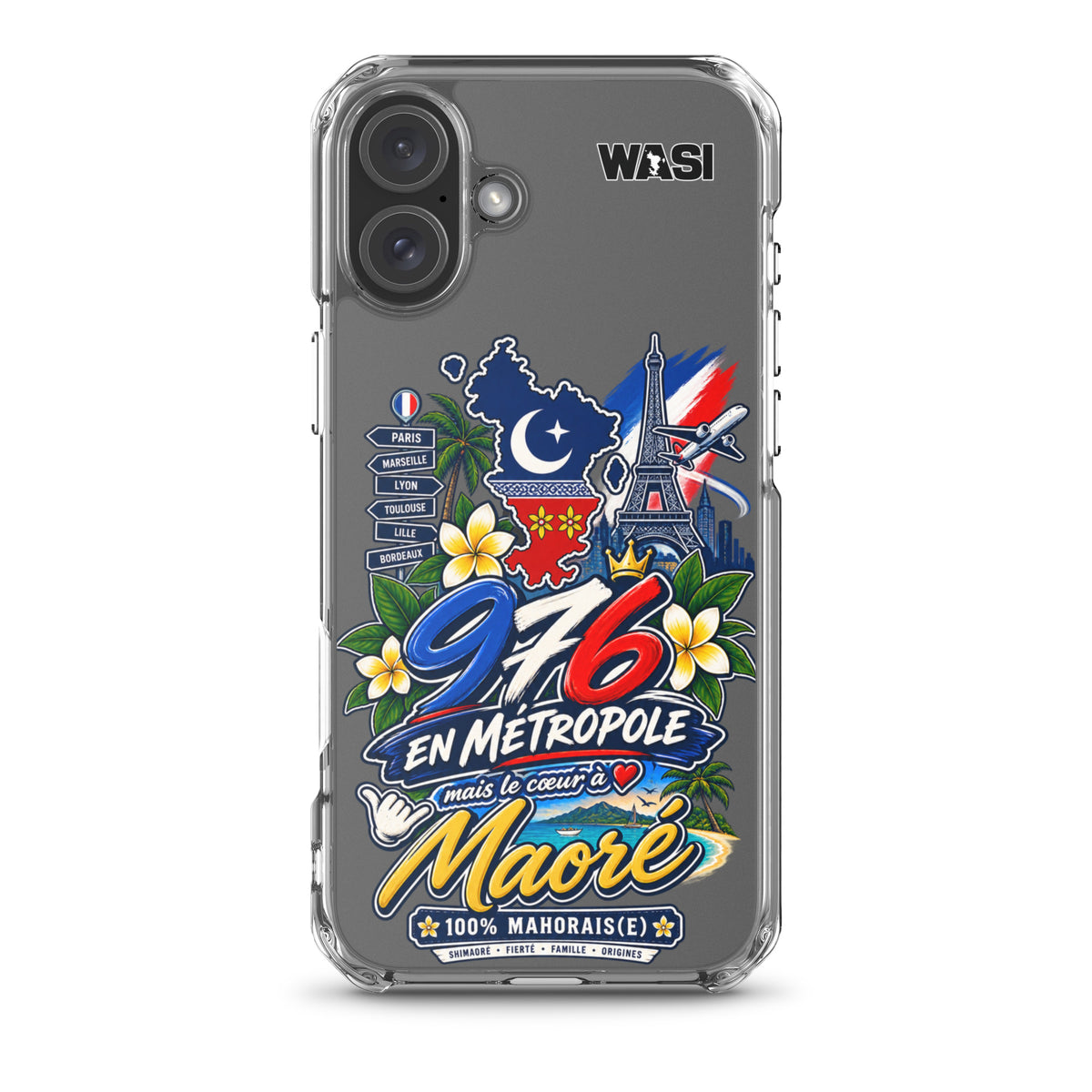 Protection premium, design mahorais unique.Coque iPhone 976 en Metropole avec inscription coeur a Maore pour la diaspora mahoraise