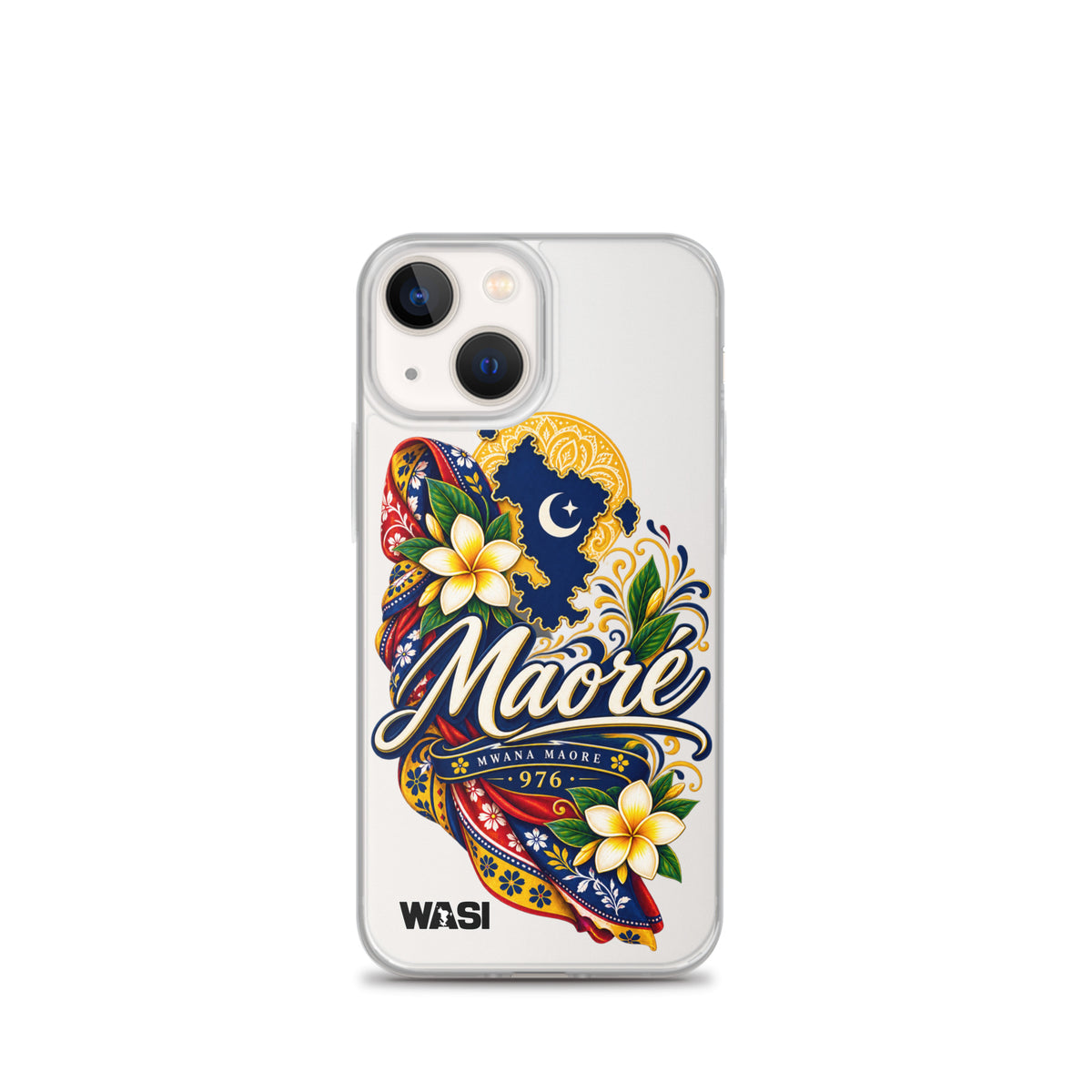 Coque iPhone Mwana Maore motif traditionnel Salouva et Kishambani bleu et or