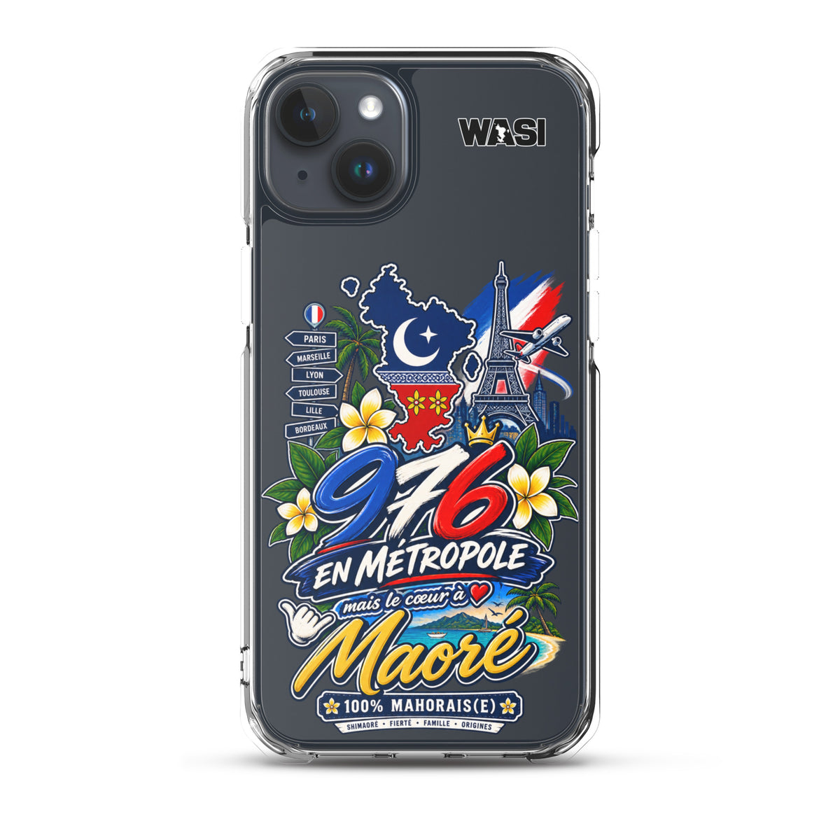 Protection premium, design mahorais unique.Coque iPhone 976 en Metropole avec inscription coeur a Maore pour la diaspora mahoraise