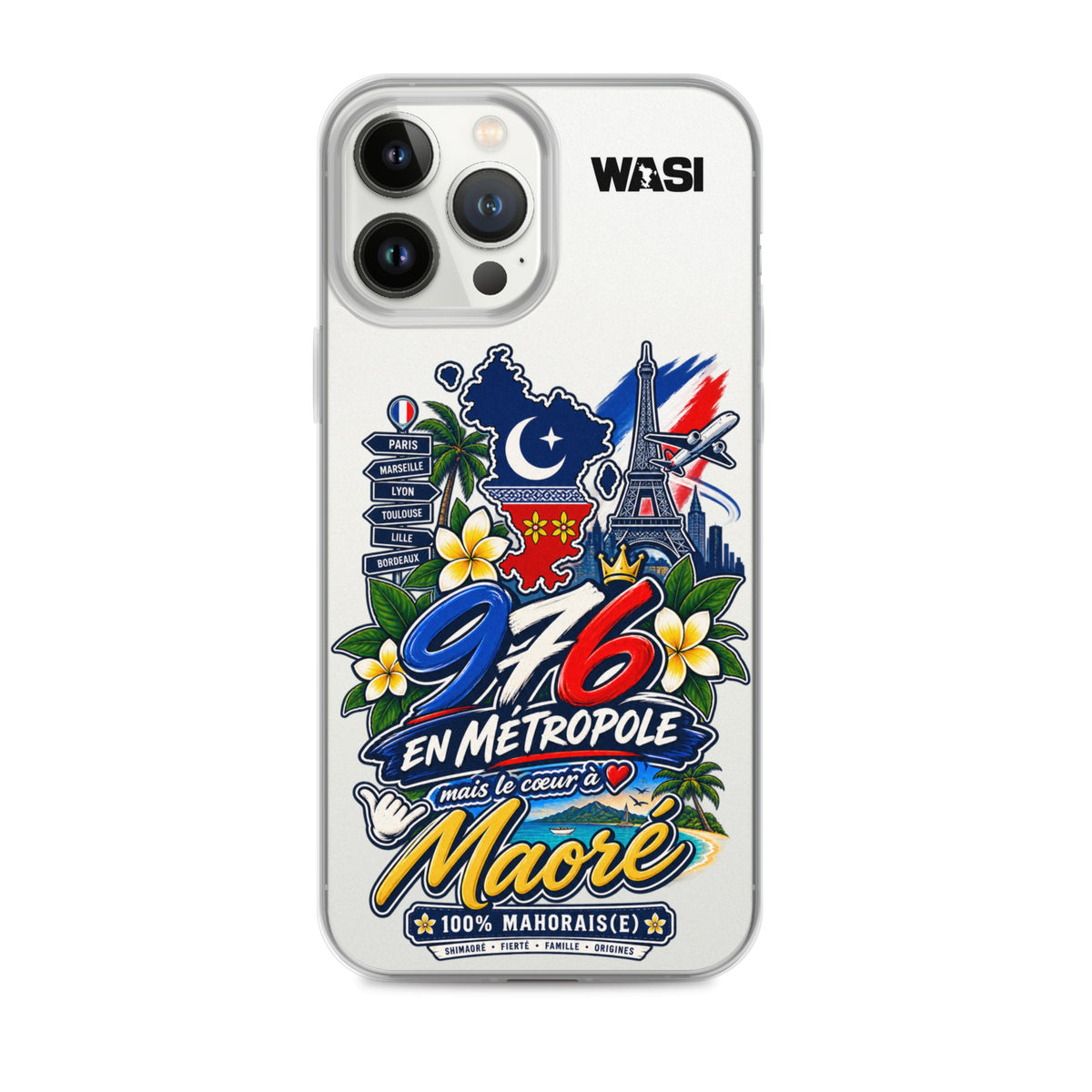 Coque iPhone 976 en Metropole avec inscription coeur a Maore pour la diaspora mahoraise