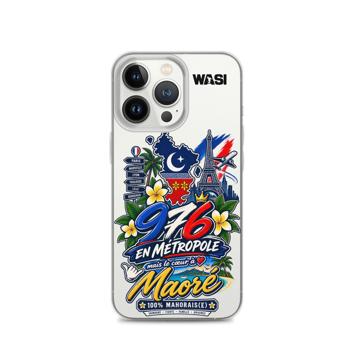 Coque iPhone 976 en Metropole avec inscription coeur a Maore pour la diaspora mahoraise