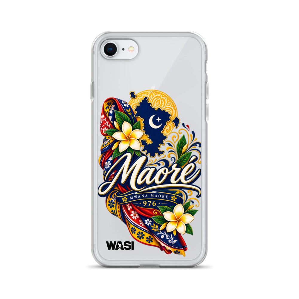Coque iPhone Mwana Maore motif traditionnel Salouva et Kishambani bleu et or