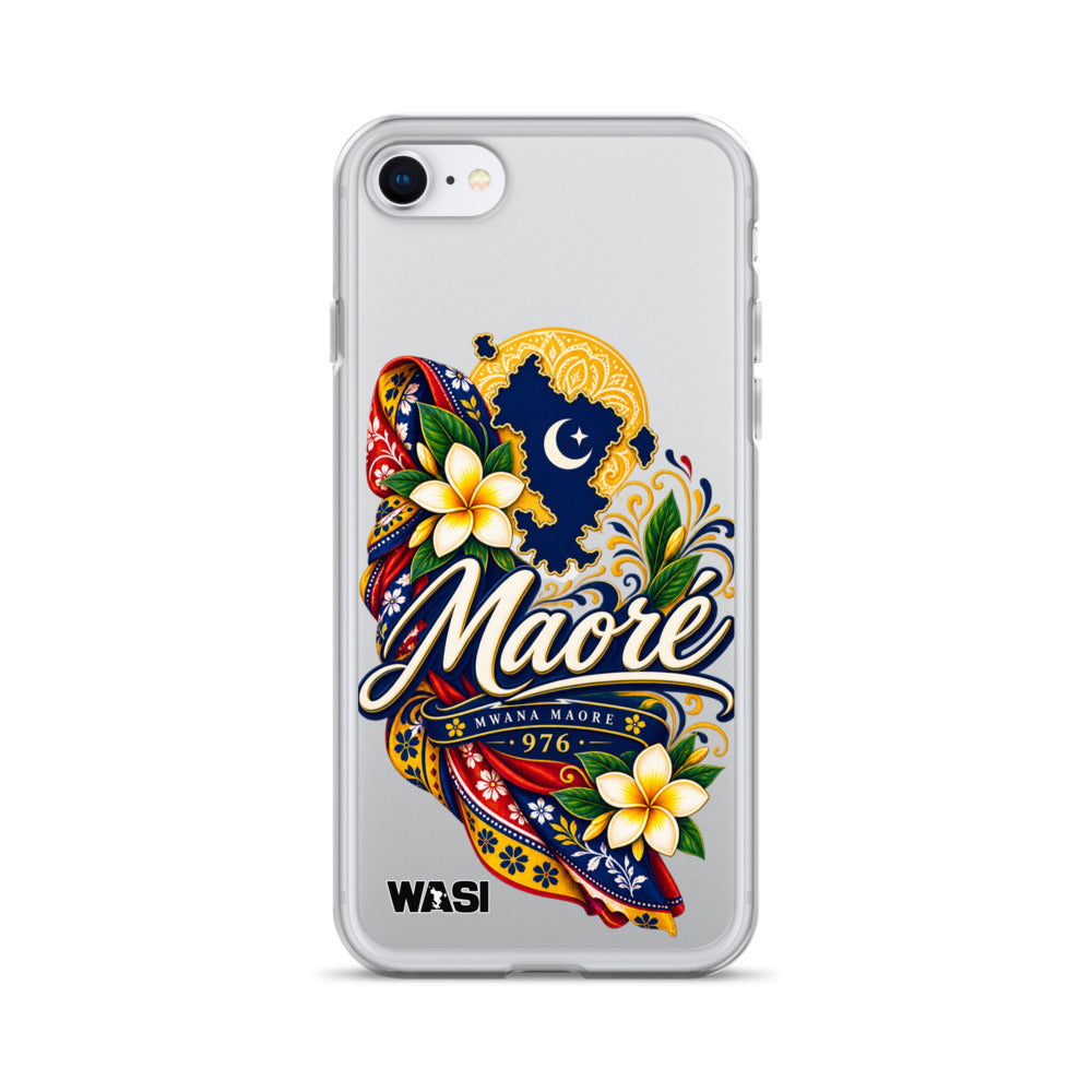 Coque iPhone Mwana Maore motif traditionnel Salouva et Kishambani bleu et or